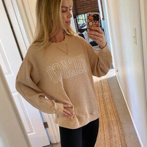 aerie oversized "CHICAGO" waffle knit sweatshirt (size: S, cream)